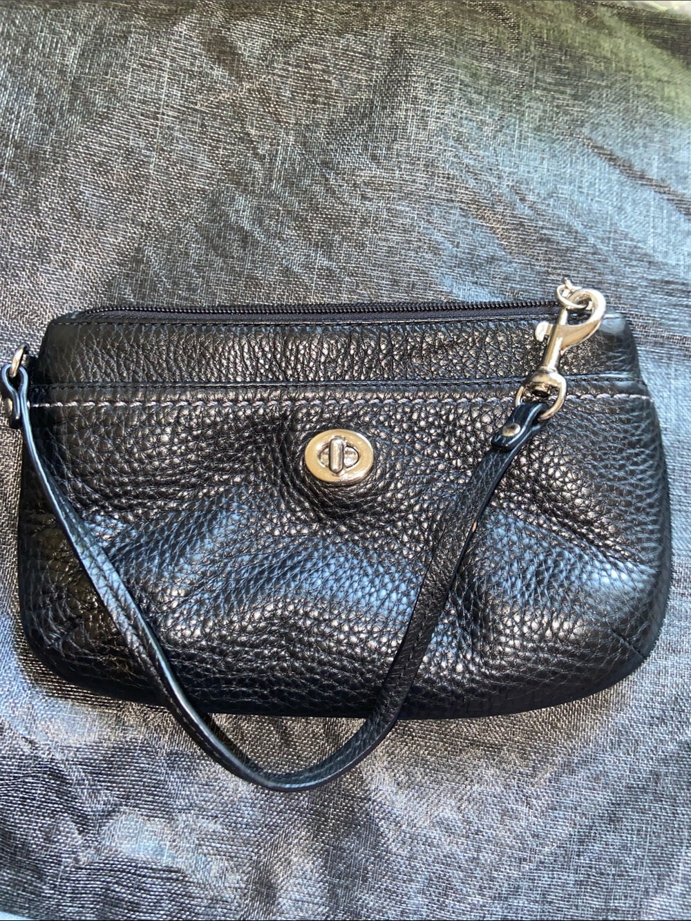 Coach Black Pebbled Leather Wristlet Clutch